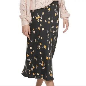 PopSugar Satin Floral Yellow Modest Midi Skirt Size S